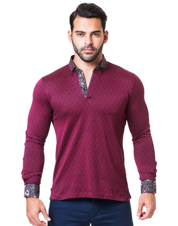 Burgundy and Black Diamond Long Sleeve Polo