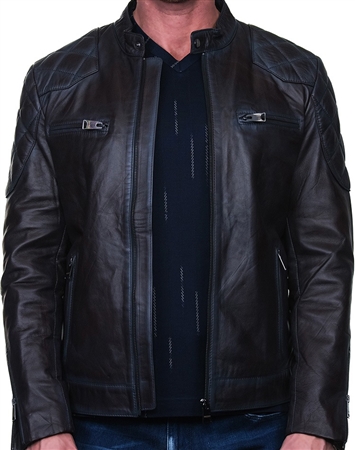 Genuine Leather Moto Jacket - Burgundy
