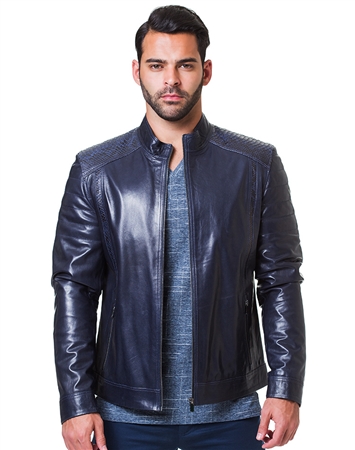 Sporty Navy Leather Jacket