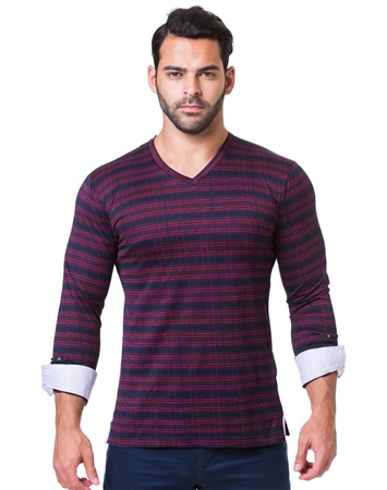 Black Red Check Designer V-Neck Shirt