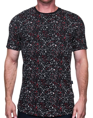 Maceoo Designer Short Sleeve T-Shirt Black Spash Pattern