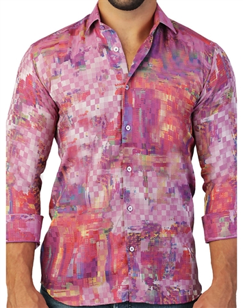 Captivating Pink Digital Square Print Dress Shirt