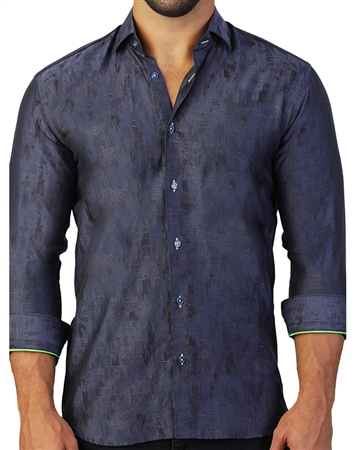 Dark Blue Camo Jacquard Dress Shirt