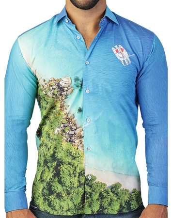 Ariel Beach-Scape Print Dress Shirt