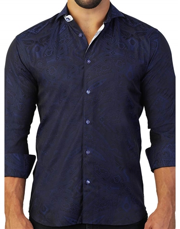 Dark Blue Paisley Dress Shirt