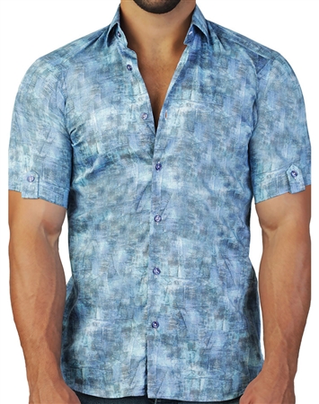 Blue Sky Print Short Sleeve Dress Shirt