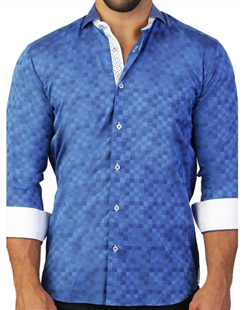 Unique Digital Blue Square Print Dress Shirt