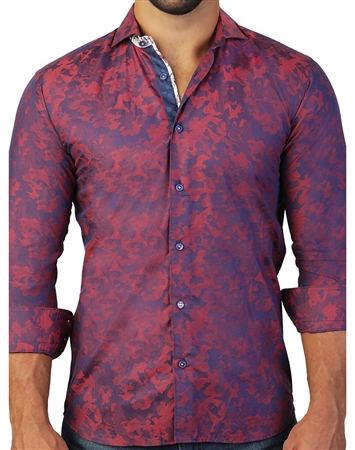 Stylish Red Army Jacquard Weave Shirt