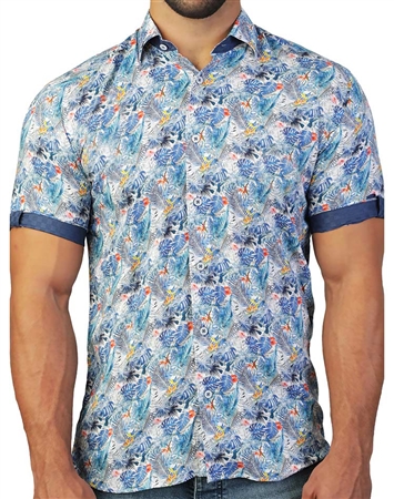 Blue Amazon Forest Print Dress Shirt