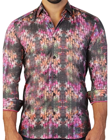 Multi-Colored Brick Print Dress Shirt