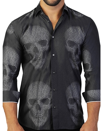 Black Gray Skull Print Dress Shirt