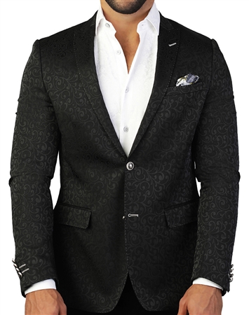 Elegant Black Jacquard Vine Blazer