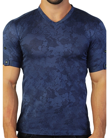 Abstract Blue V- Neck Shirt