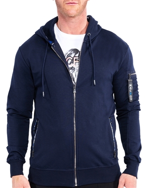 Maceoo Designer Long Sleeve Navy Hoodie