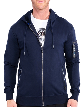 Maceoo Designer Long Sleeve Navy Hoodie