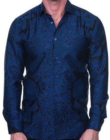 Interesting Blue-Black Network Skull Dress Shirt