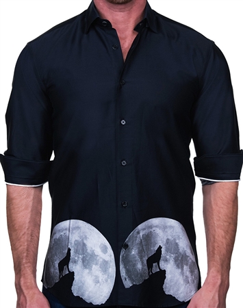 Howling Wolf Print Dress Shirt