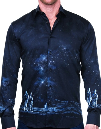 Imaginative Moon Landing Print Dress Shirt