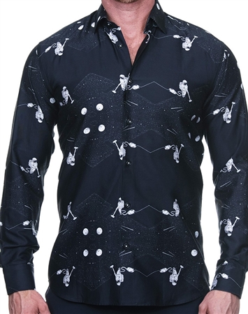 Black and White Astronaut Print Dress Shirt