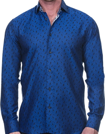 Blue Black Bird Print Woven