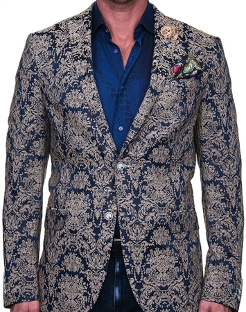 Eye-Catching Luxury Blazer - Blue and Gold Sport Coat