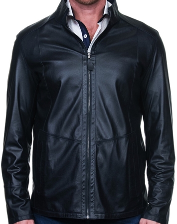 Black Navy Reversible Leather Jacket