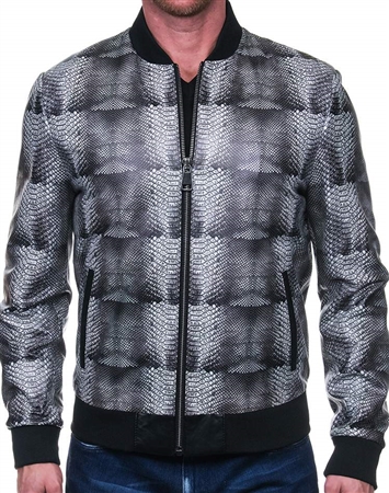 Intriguing Grey Skull Snake Leather Jacket