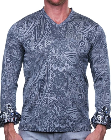 Gray Paisley V-Neck Shirt