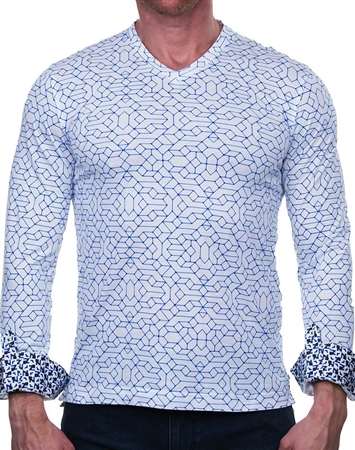 White Blue Geometric Print Shirt