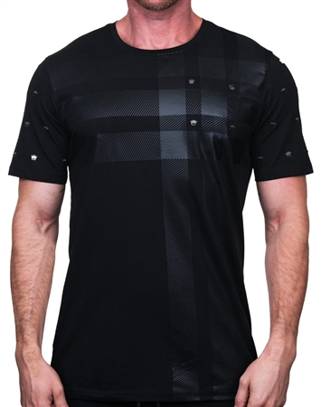 Maceoo Casual Designer Short Sleeve Crew Neck T-Shirt Black Plaid