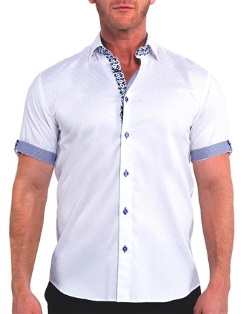 Maceoo Designer Short Sleeve Casual Dress Shirt Diamond White