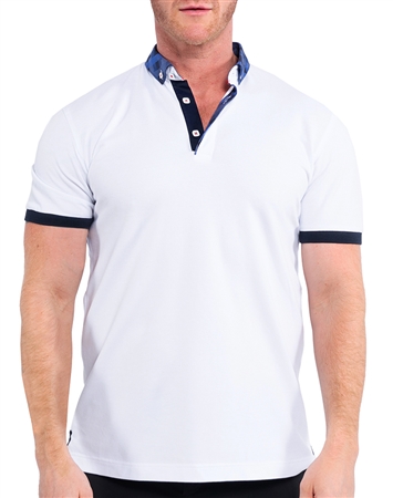 Maceoo Designer Short Sleeve Polo Shirts White Solid