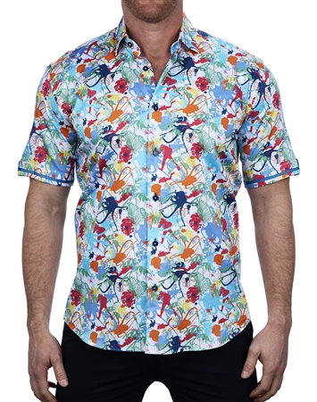 Fashionable Under Water Print Short Sleeve Dress Shirt