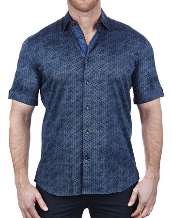 Handsome Blue Short Sleeve Dress Shirt