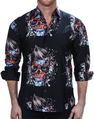 Fashionable Skull Glass Print Dress Shirt