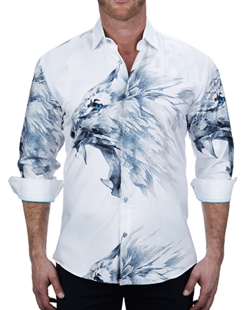 Attractive White Lion Print Dress Shirt