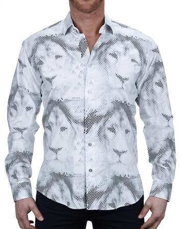 Elegant White Lion Print Dress Shirt