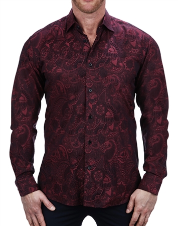 Flossy Red Paisley Print Dress Shirt