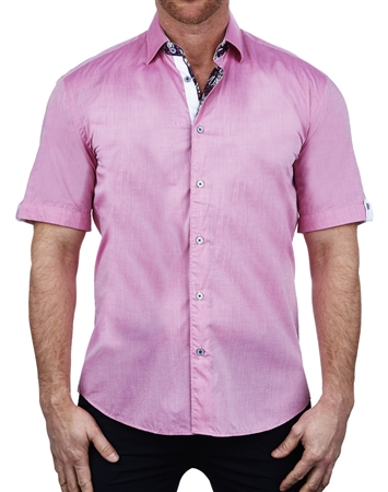 Luxury Pink Short Sleeve Dress Shirt