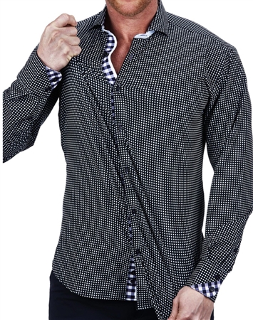 Elegant Maceoo Einstein Micro Check Black Dress Shirt