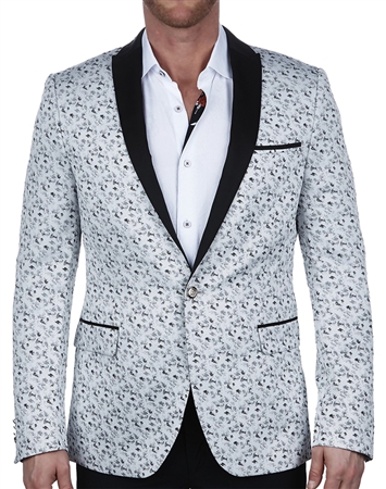 Maceoo Designer Blazer Abstract Pattern White