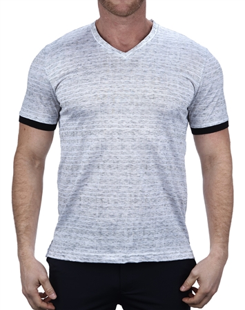 White Black Static Print V-Neck Shirt