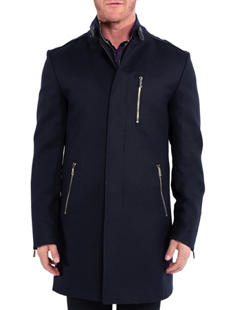 Maceoo Designer Zip Front Peacoat Grey Solid