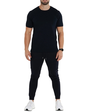 Maceoo Designer Short Sleeve Crew Neck T-Shirt Blue Solid