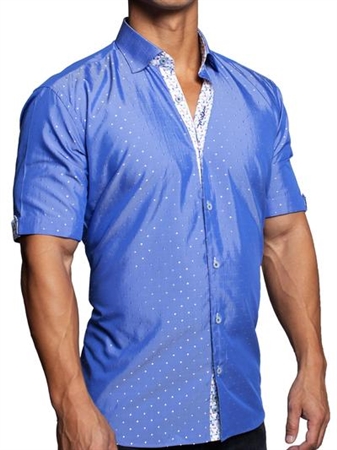 galileo Silverdot blue Short Sleeve Dress Shirt