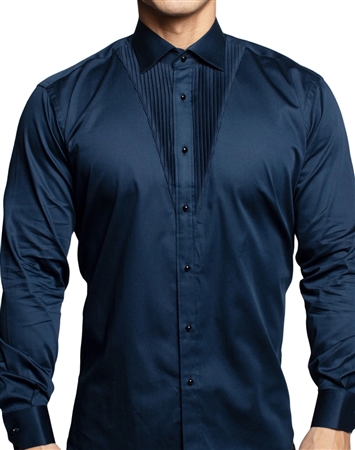 Maceoo Formal Luxury Long Sleeve Designer Dress Shirt Blue Solid