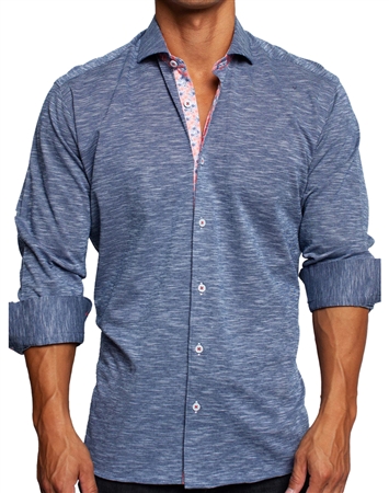 Maceoo Designer Long Sleeve Dress Shirt Blue Wave