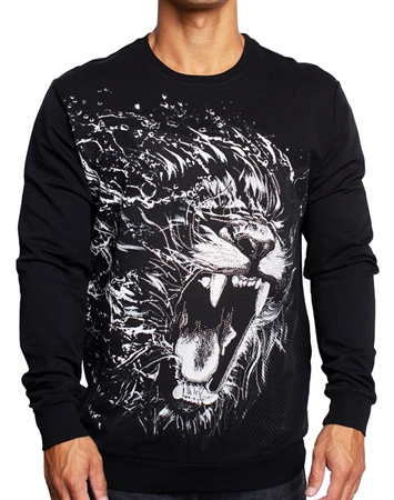 Maceoo Designer Long Sleeve Sweater Black Lion Graphic