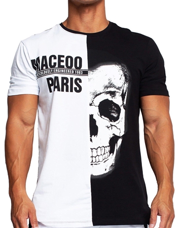 Maceoo Designer T-Shirt Black and White Skull Graphic