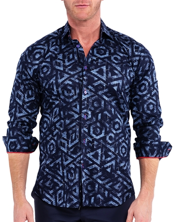 Maceoo Designer Shirt Blue Geometric